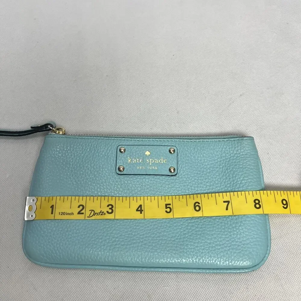 KATE SPADE NEW YORK ZIP TOP WRISTLET CLUTCH mint PEBBLED LEATHER PURSE